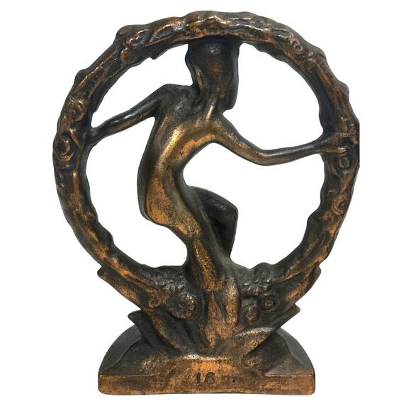 Antique Art Nouveau Heavy Cast 'Nude in Wreath' Set of Bookends Bronze Finish - Picture 9 of 9
